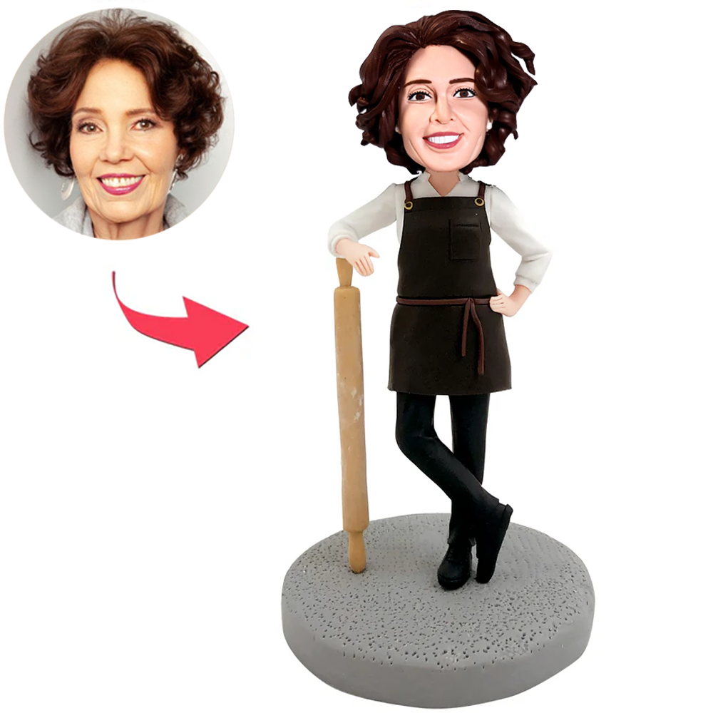 Mother Leans on Rolling Pin with Handles Custom Bobbleheads
