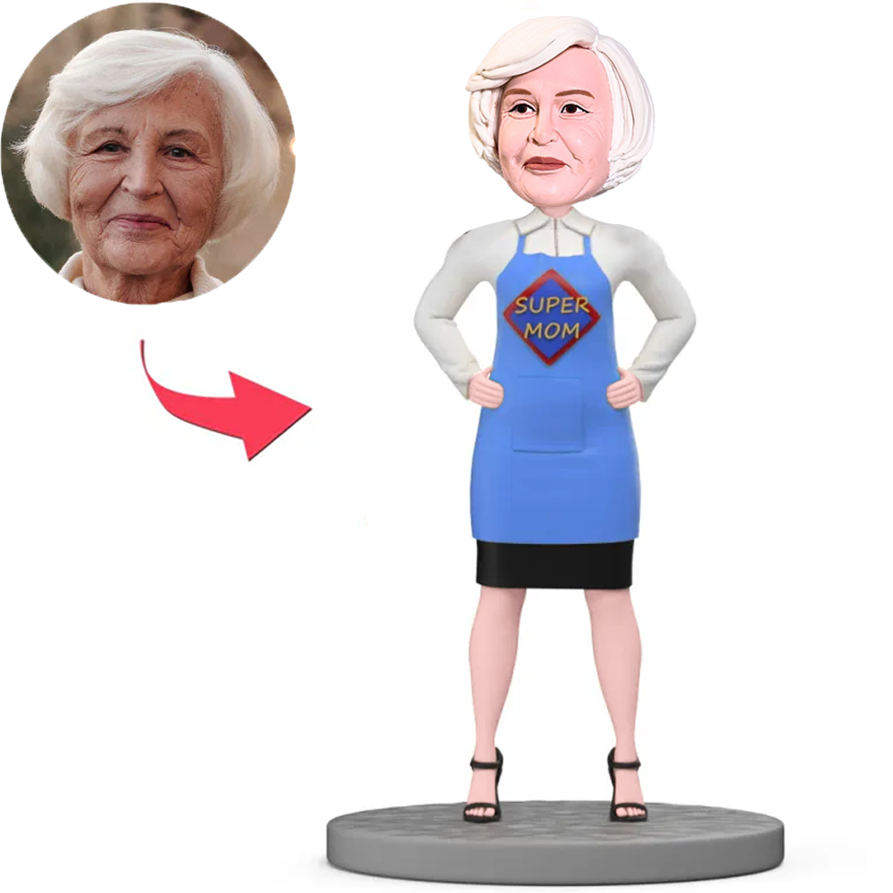 Woman in Super Mom Apron Custom Bobbleheads