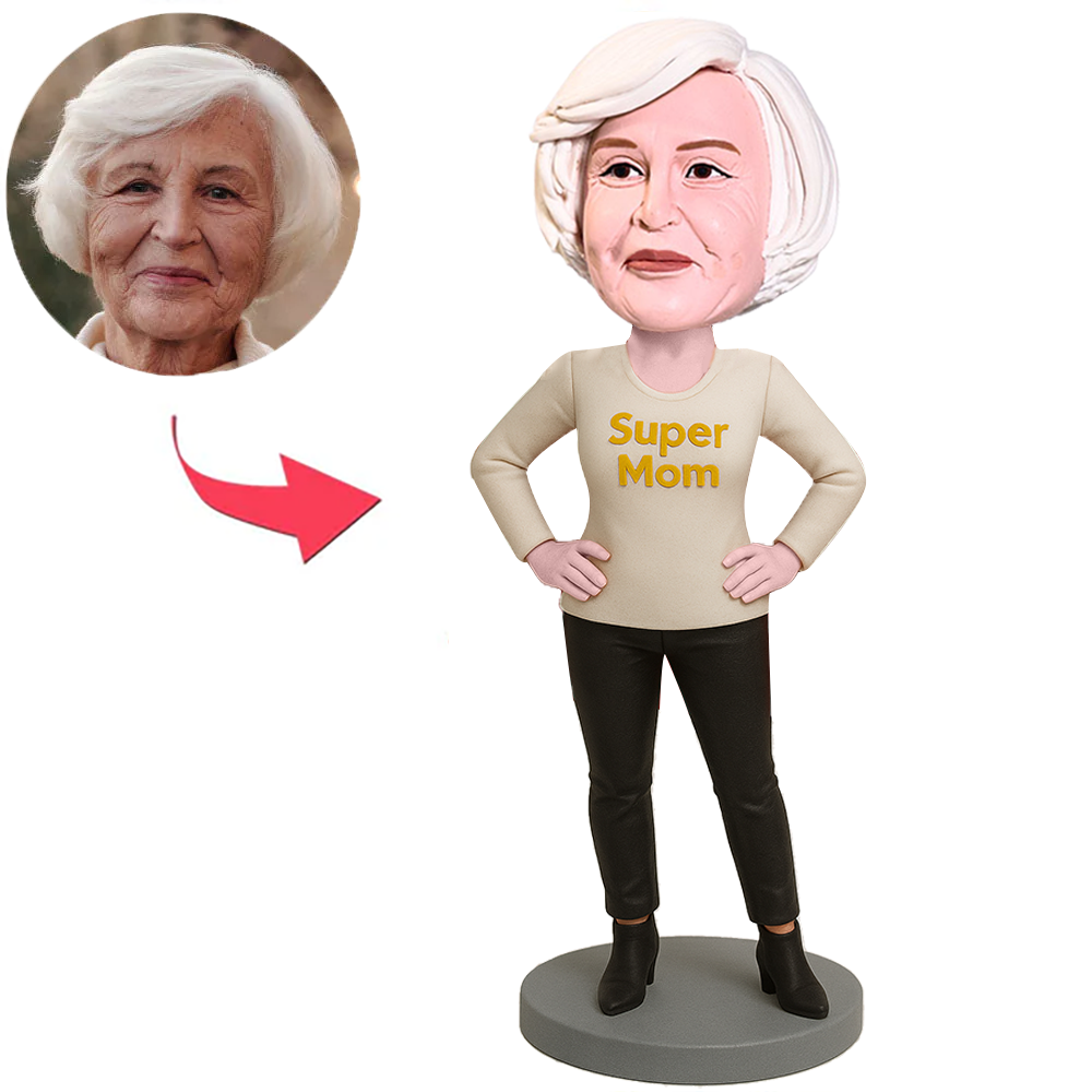 Super Mom in Beige Clothes Custom Bobbleheads