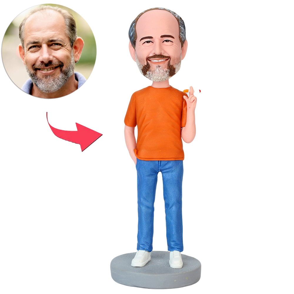 Casual Man in Yellow Shirt Holding Cigarette Custom Bobbleheads