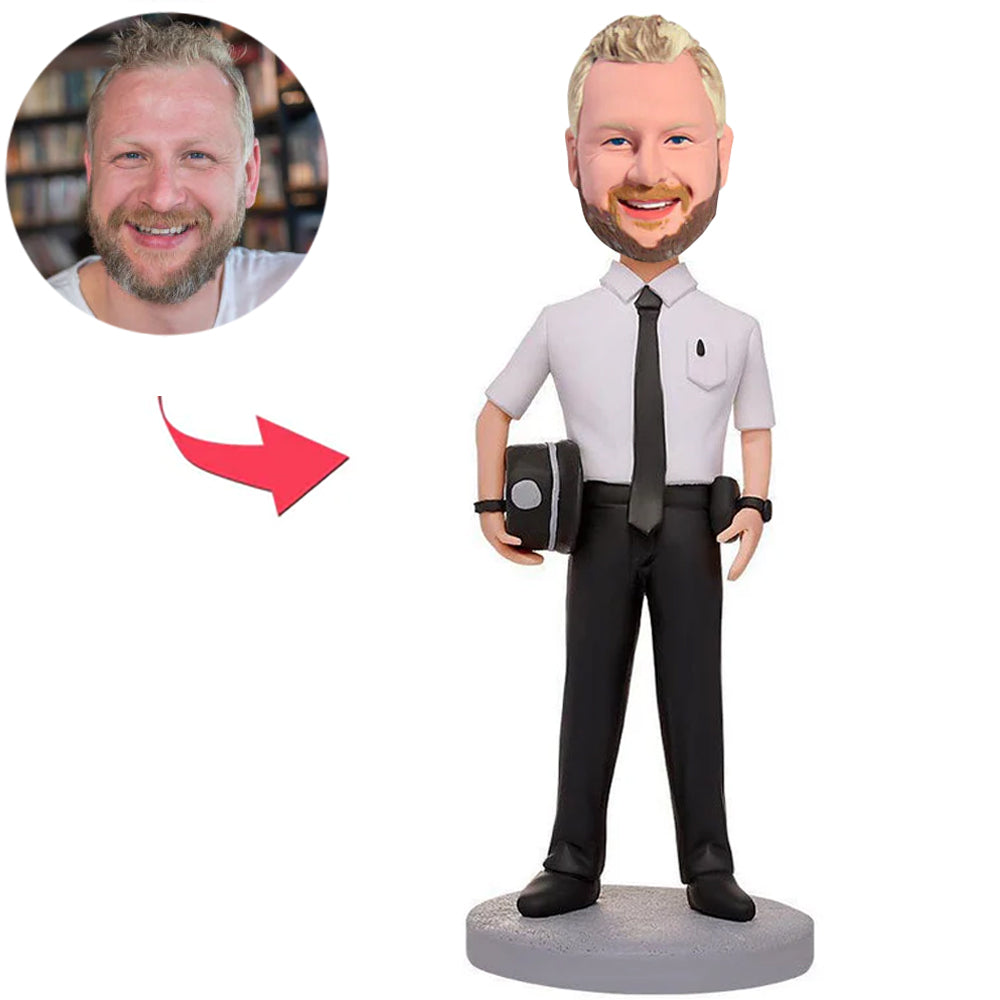 Male Policeman Holding Police Hat Custom Bobbleheads