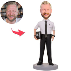 Male Policeman Holding Police Hat Custom Bobbleheads