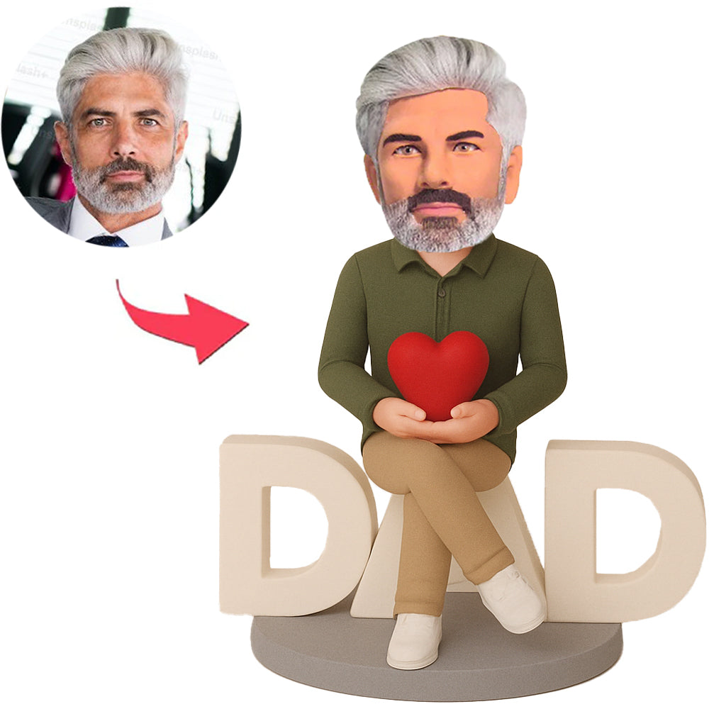 Man Sitting on DAD Holding Heart Custom Bobbleheads