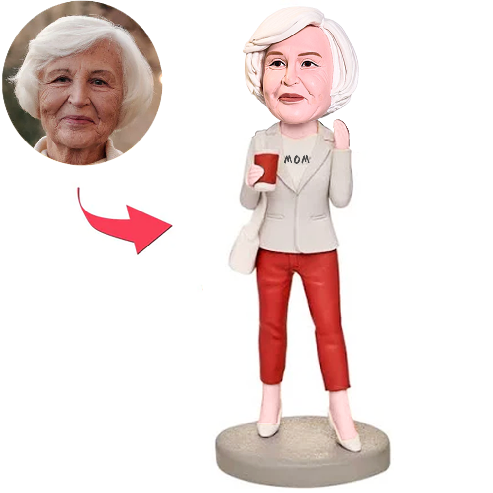 Mom Carrying Bag and Holding Cup Custom Bobbleheads