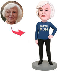 Super Mom in Blue Dress Custom Bobbleheads