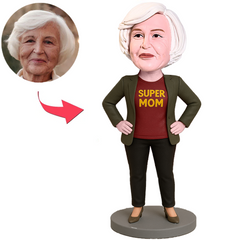 Super Mom in Brown Coat Custom Bobbleheads