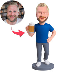 Super Casual Man with Beer Mug Custom Bobbleheads