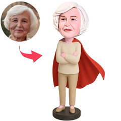 Woman in Beige Suit and Cape Custom Bobbleheads