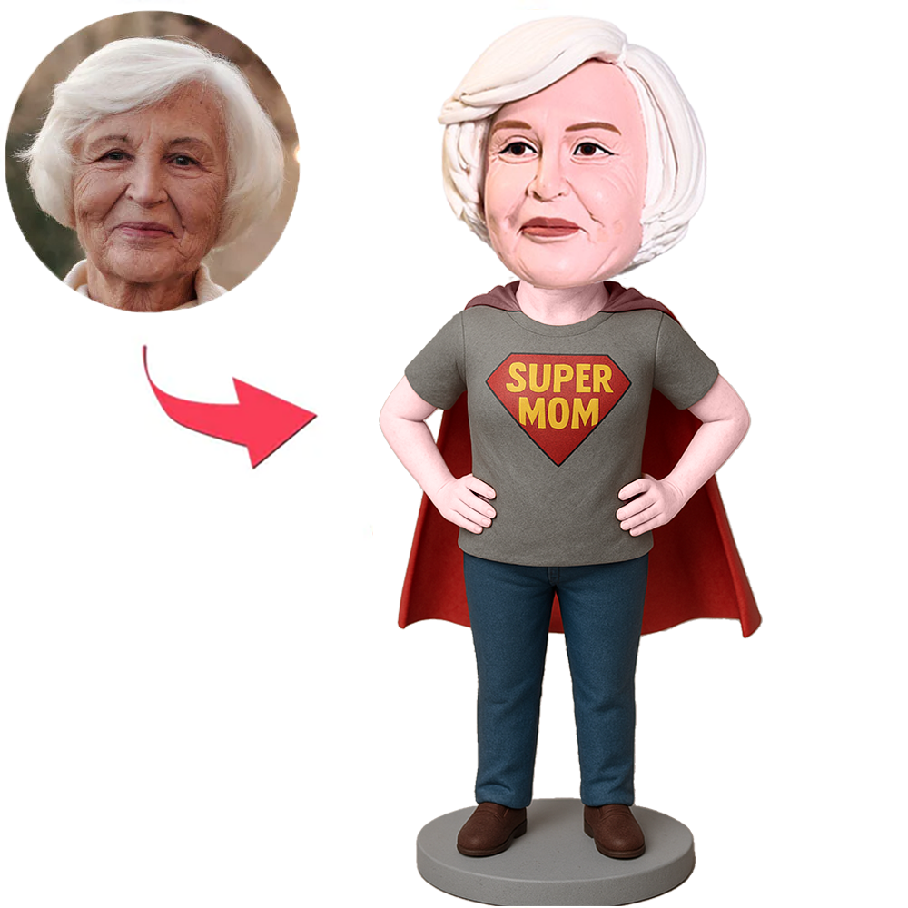 Mom in Taupe Supermom Outfit Custom Bobbleheads