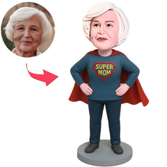 Mom in Dark Blue Shirt Super Mom Custom Bobbleheads