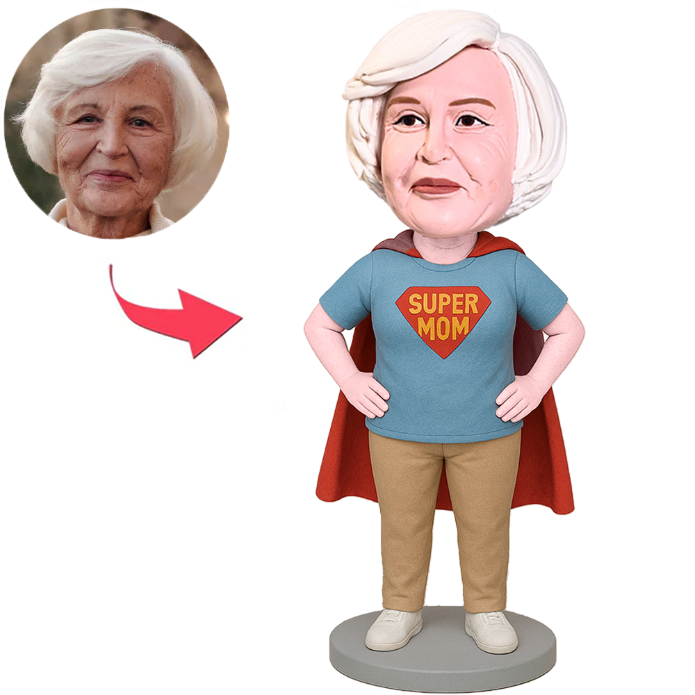 Mom in Light Grey Shirt Custom Bobbleheads