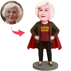 Super Mom in Dark Tan Coat with Cape Custom Bobbleheads
