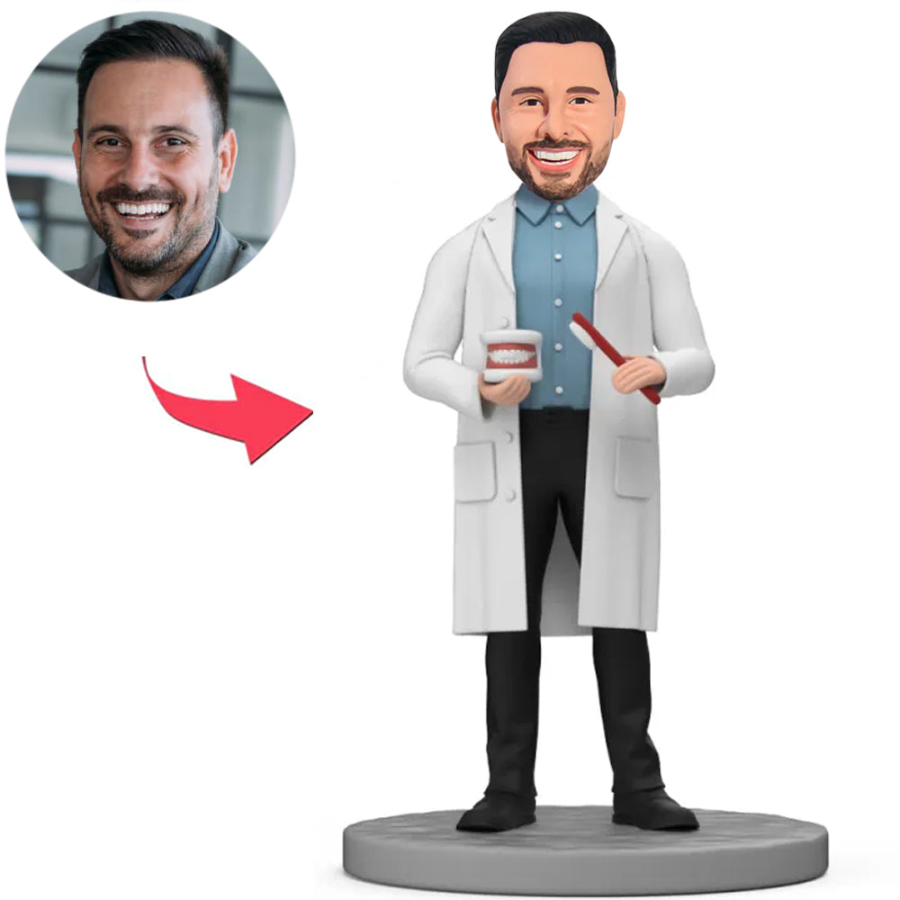 Dentist Holding Toothbrush And Teeth Custom Bobbleheads