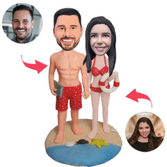 Casual Couple Standing on the Beach Custom Bobbleheads