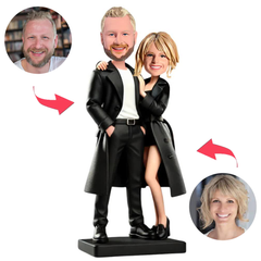 Handsome Couple in Black Trench Coats Custom Bobbleheads