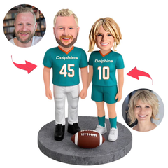 Miami Dolphins Football Player Couple Custom Bobbleheads