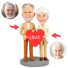 Love Heart Elderly Couple Custom Bobbleheads