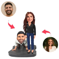 Lady Holding Man on Chain Humorous Couple Custom Bobbleheads