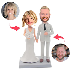 White Suit Wedding Couple Custom Bobbleheads