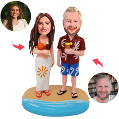 Couple Holding Summer Drinks Custom Bobbleheads