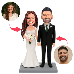 Couple in Black Suit and White Wedding Dress Custom Bobbleheads