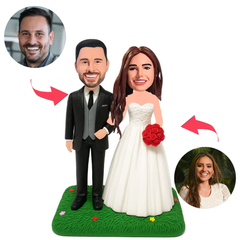 Wedding Couple Holding Red Bouquet Custom Bobbleheads