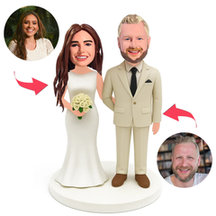 Couple in Beige Suit and Wedding Dress Custom Bobbleheads