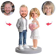 Couple Holding Pink Hearts Custom Bobbleheads