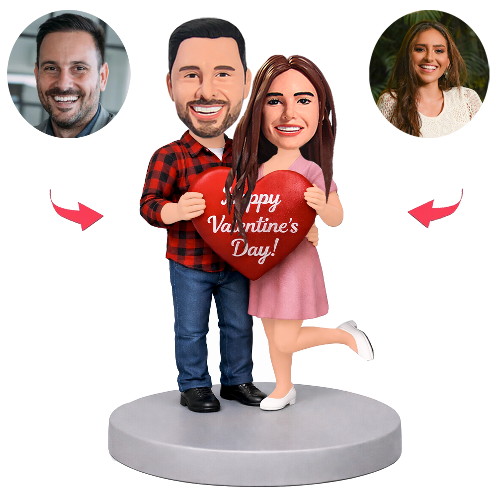 Couple Holding Red Hearts Custom Bobbleheads