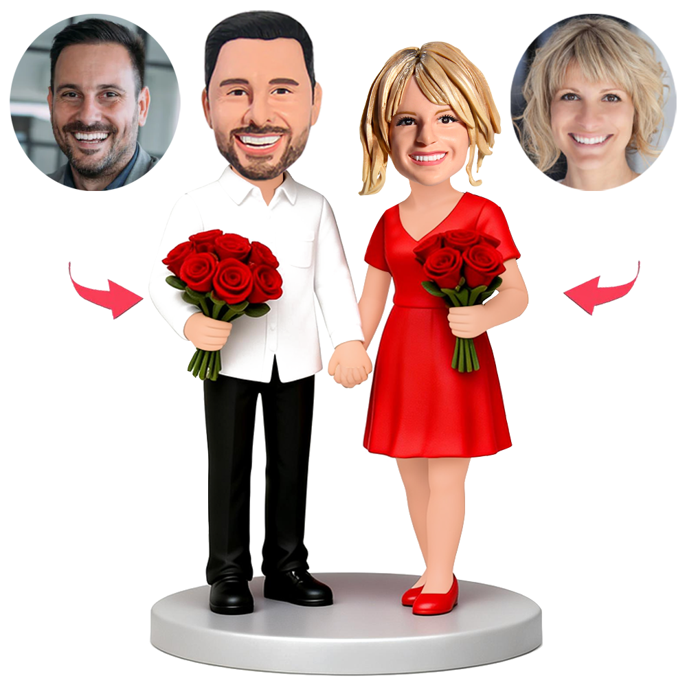 Couple Holding Hands And Holding Flowers Custom Bobbleheads
