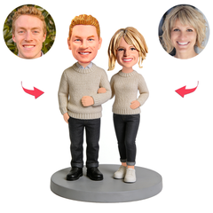 Loving Couple Wearing Matching Knitwear Custom Bobbleheads