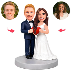 Newlyweds Holding A Heart Custom Bobbleheads