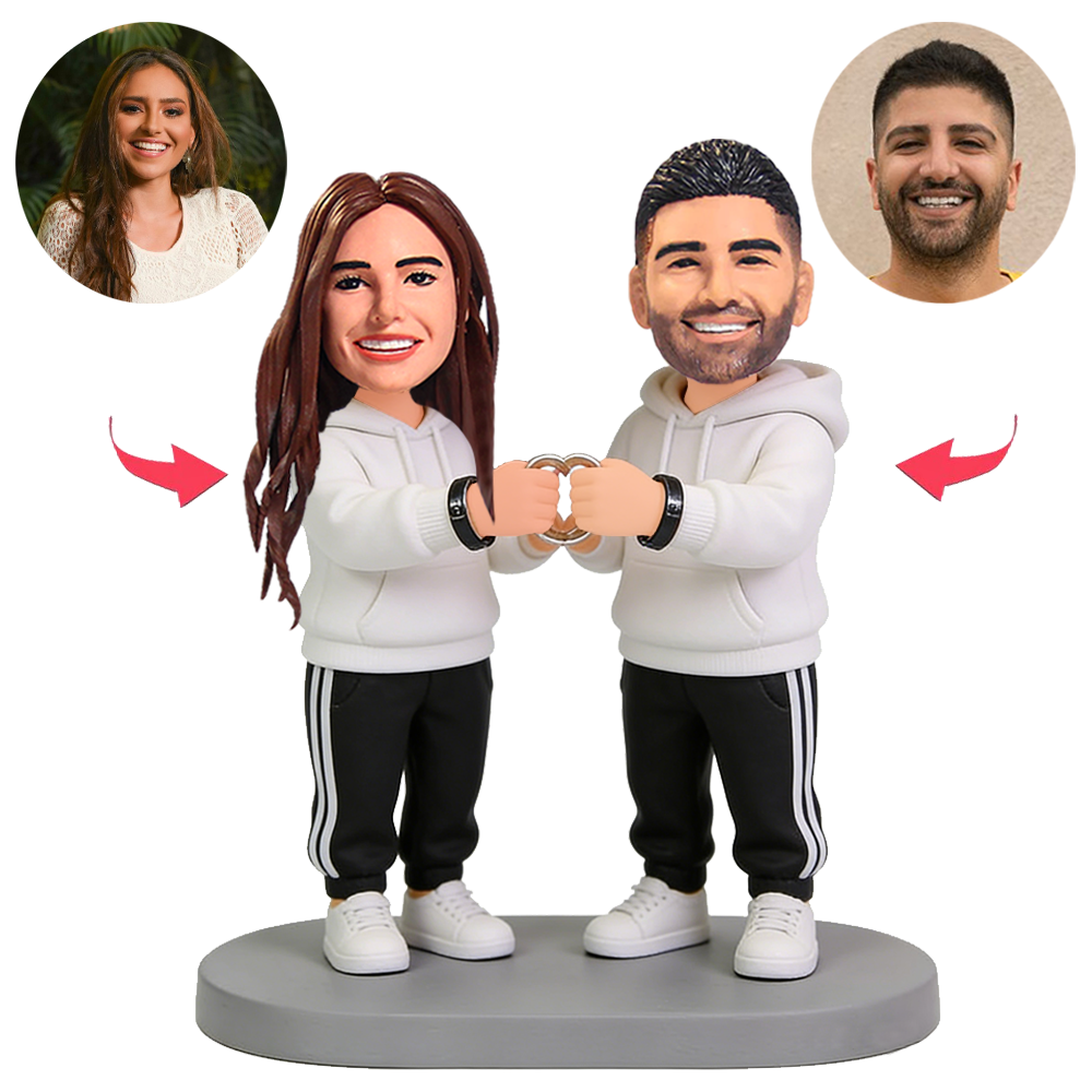 Couple Holding Double Rings Custom Bobbleheads