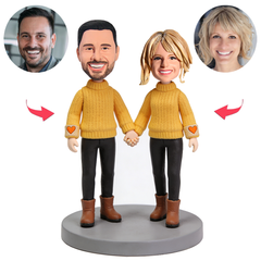 Yellow Knitted Couple Custom Bobbleheads