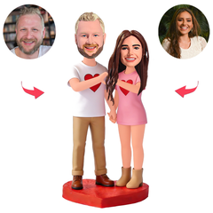 Loving Couple Wearing Heart-Shaped Shirts Custom Bobbleheads