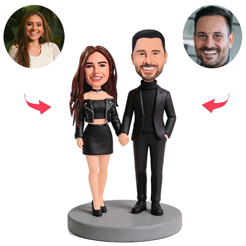 Business-Style Cool Couple Holding Hands Custom Bobbleheads