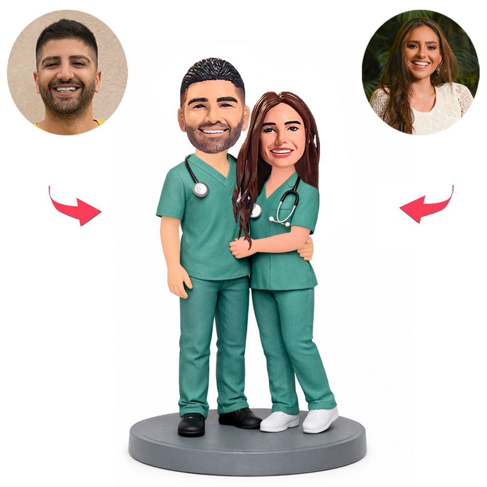 Couple in Green Surgical Gowns Custom Bobbleheads
