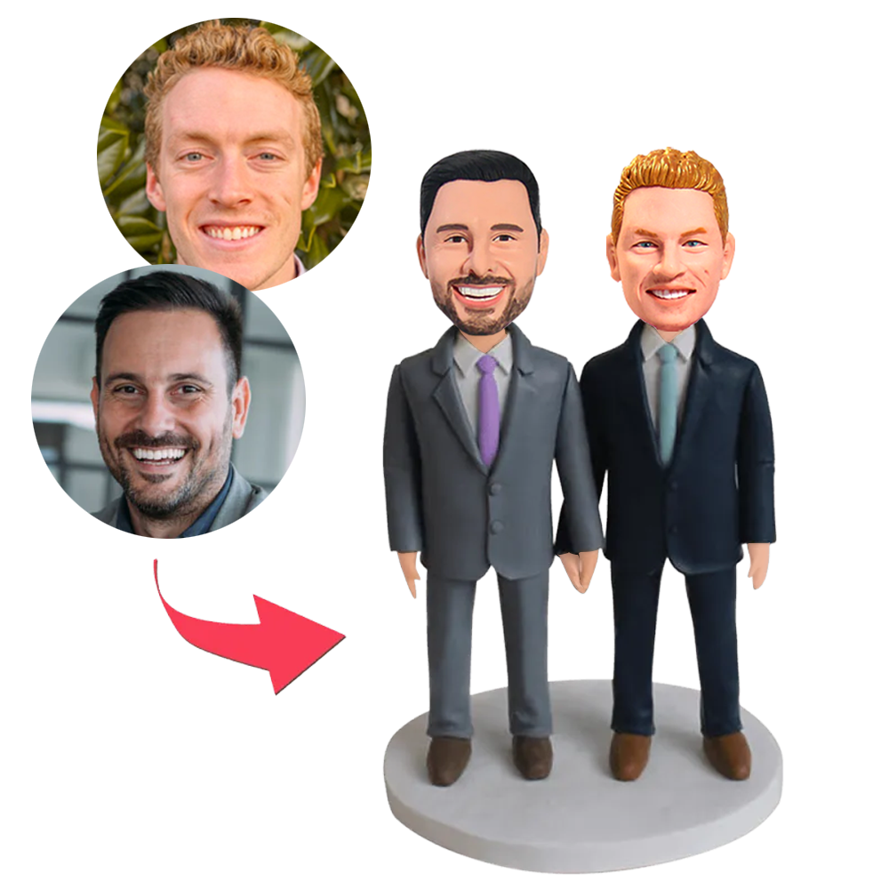 Couple in Suits Holding Hands Custom Bobbleheads