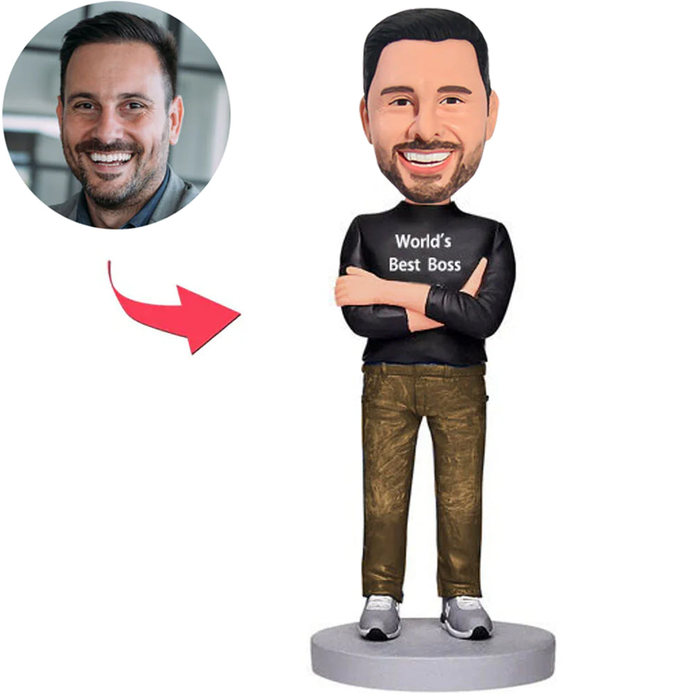 Custom Black Hoodie World's Cool Boss Bobbleheads