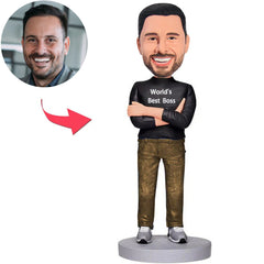 Custom Black Hoodie World's Cool Boss Bobbleheads