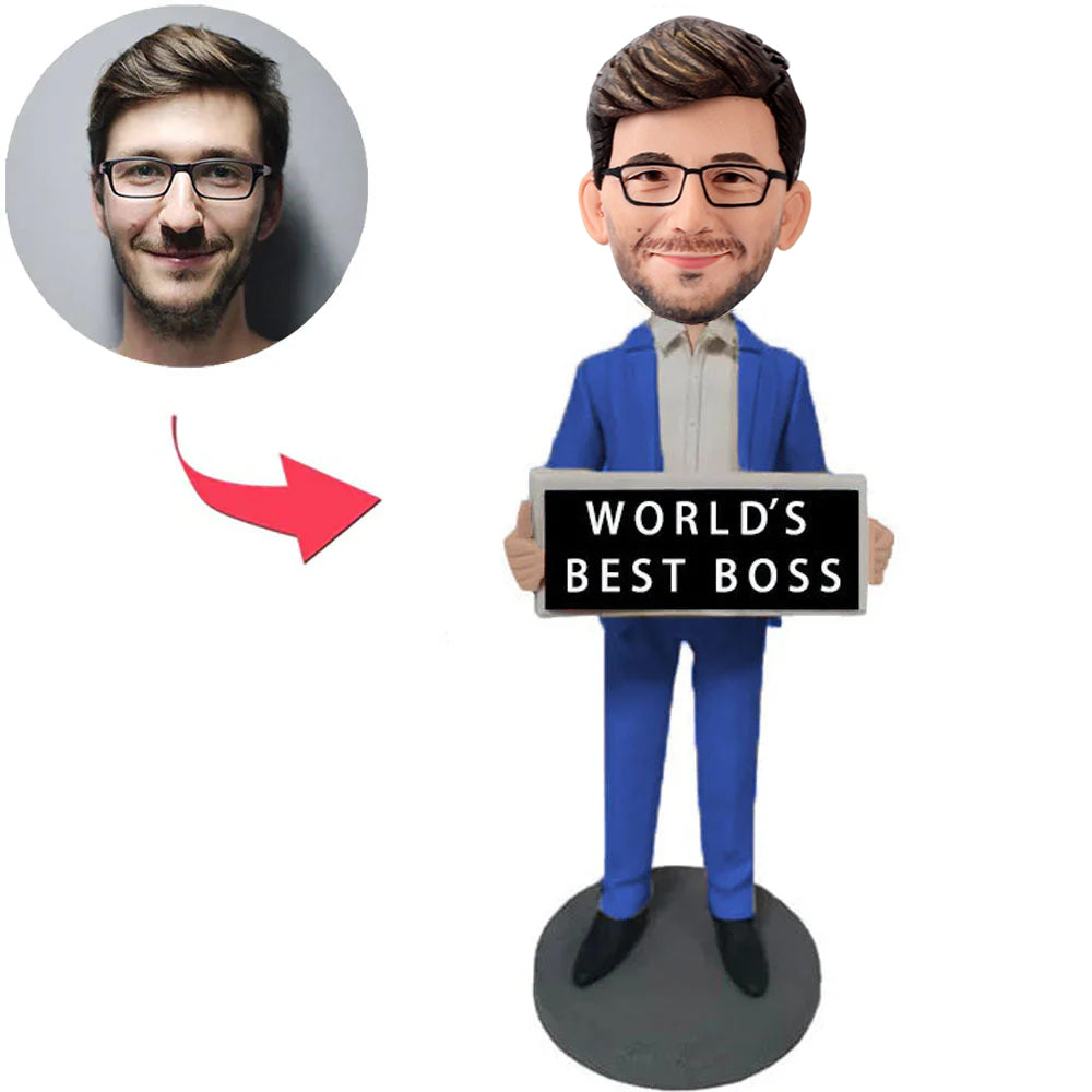Custom Blue Suit World's Best Boss Bobbleheads