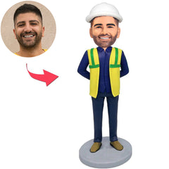 Cool Engineer Custom Bobbleheads with White Safety Helmet