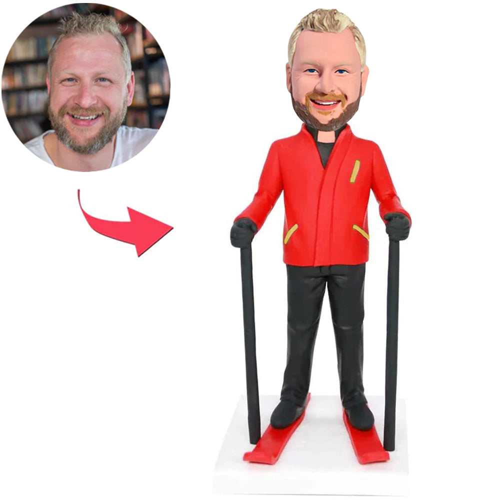 Man Wearing Orange Ski Suit Custom Bobbleheads