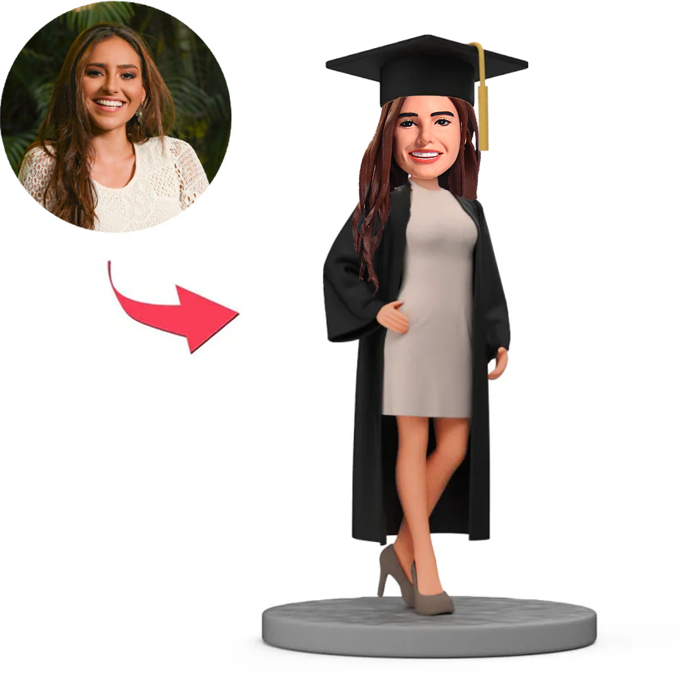 Happy Graduation Woman Wearing Bachelor Cap Custom Bobbleheads