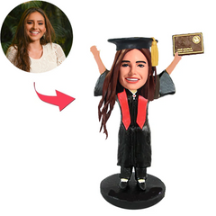 Graduation Beautiful Girl Hands Raised with Diploma Custom Bobbleheads