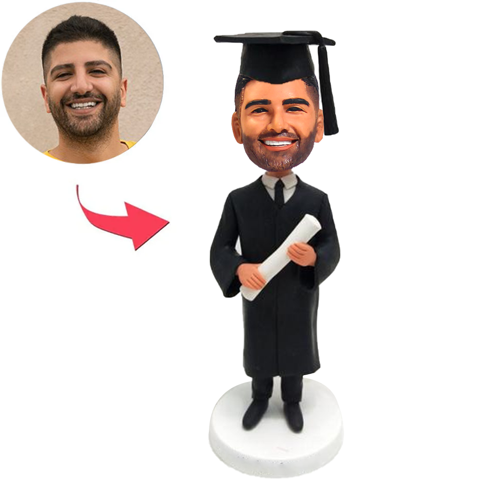Graduation Boy Holding Degree Certificate Custom Bobbleheads