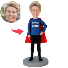 Cool Super Mom in Blue Shirt Custom Bobbleheads