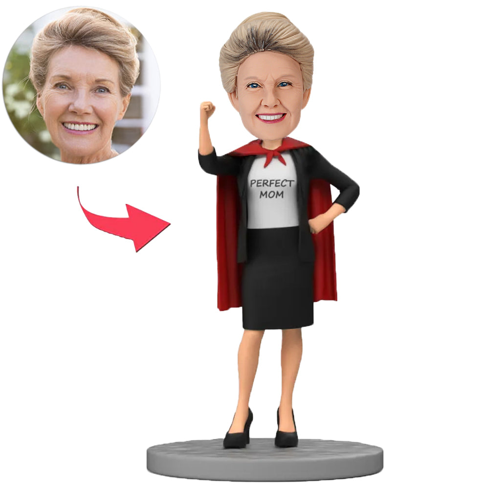 Mom in Skirt Suit with Cape Custom Bobbleheads