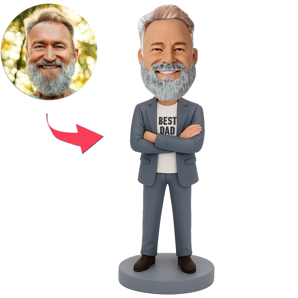 thumbnail interactive-video image 1 of Super Dad Suit Men’s Custom Bobblehead Engraved With Text 1 of 10