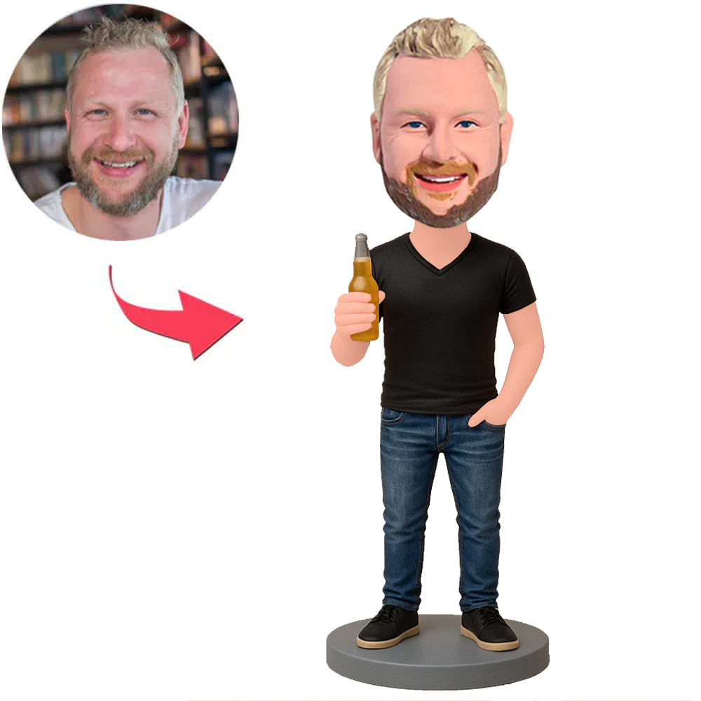Man in Dark Blue Jeans Holding Beer Custom Bobbleheads